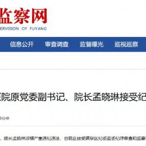 阜陽市第五人民醫(yī)院原黨委副書記、院長孟曉琳被查！